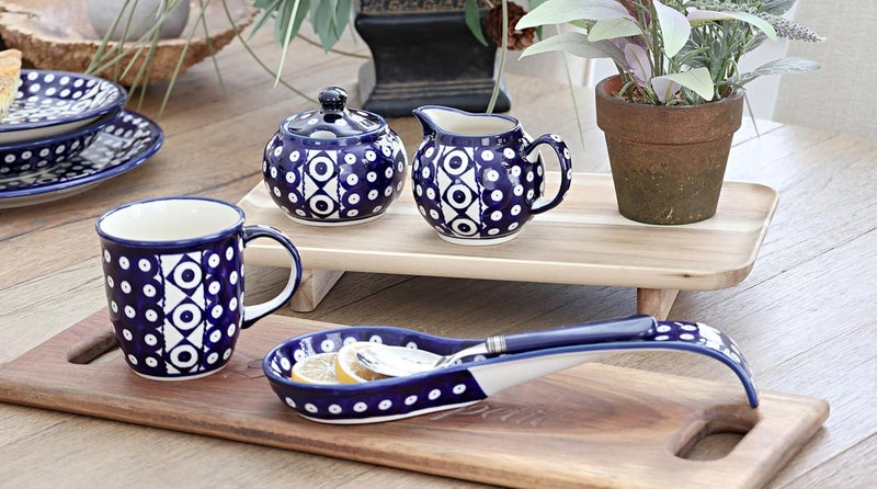 Blue Rose Pottery Blue Rose Polish Pottery - Blue Xena Cream & Sugar Set - 1 Cup Creamer - Hand-Painted Polish Pottery Ceramic Creamer & Sugar Bowl with Lid - Image 3