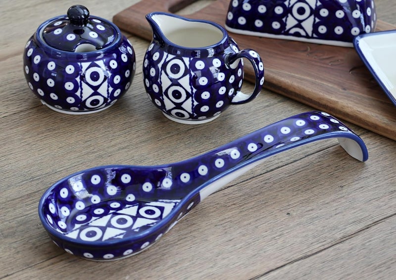 Blue Rose Pottery Blue Rose Polish Pottery - Blue Xena Cream & Sugar Set - 1 Cup Creamer - Hand-Painted Polish Pottery Ceramic Creamer & Sugar Bowl with Lid - Image 4
