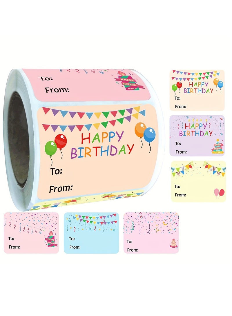 Happy Birthday stickers, round, waterproof, self-adhesive, multi-color, cartoon, 200 labels per roll, suitable for children and adults, paper, perfect for party decorations and gift boxes - Image 1