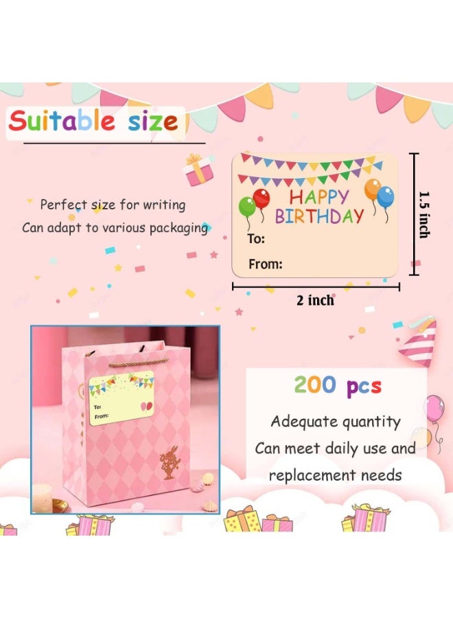 Happy Birthday stickers, round, waterproof, self-adhesive, multi-color, cartoon, 200 labels per roll, suitable for children and adults, paper, perfect for party decorations and gift boxes - Image 2