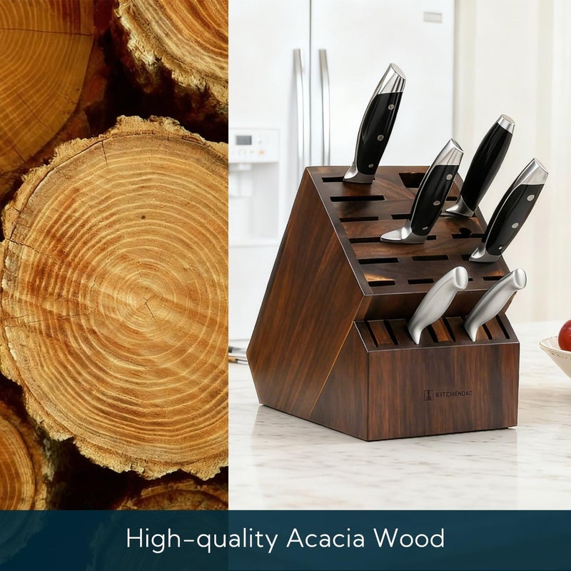 KITCHENDAO 25 Slot Acacia Wood Knife Block without Knives, Large Universal Knife Holder for Kitchen, Holding Multiple Types of Knives, Countertop Butcher Block Knife Stand for Easy Kitchen Storage - Image 4
