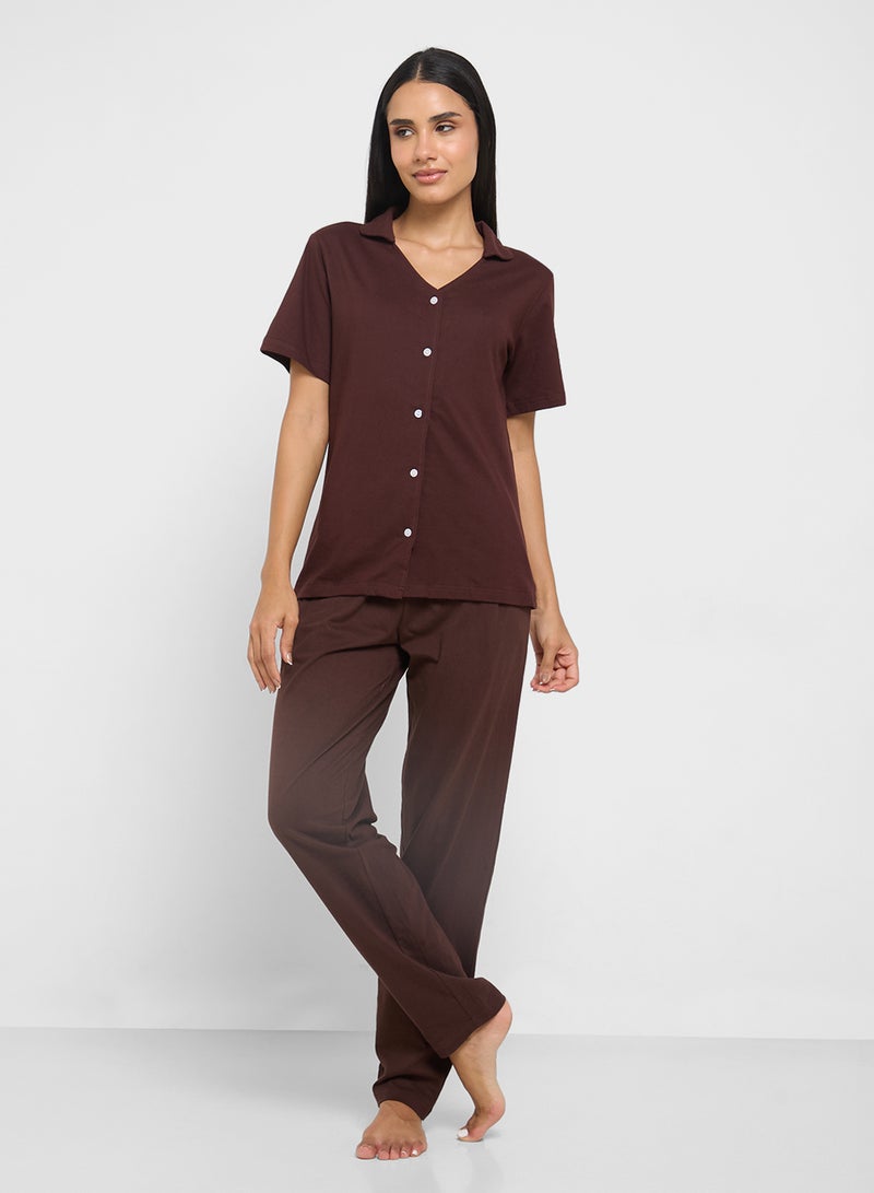 Ginger Cotton Button Up Shirt & Pyjama Set  - Image 5
