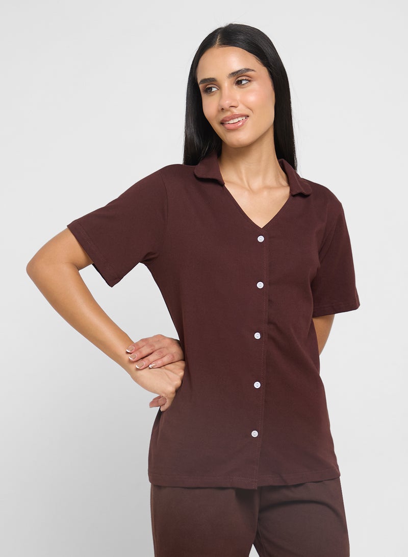 Ginger Cotton Button Up Shirt & Pyjama Set  - Image 3
