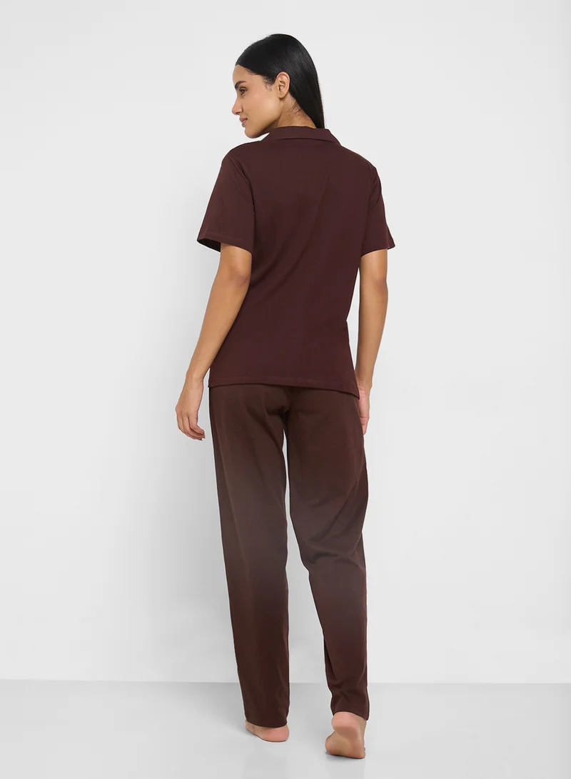 Ginger Cotton Button Up Shirt & Pyjama Set