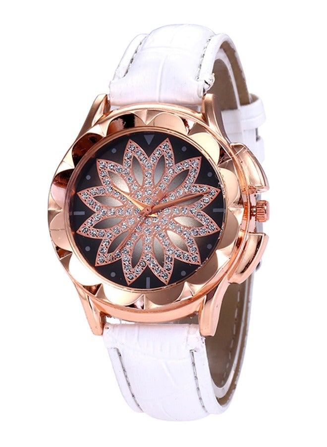 Leather Diamond Studded Analog Watch J16W - 42 mm - White