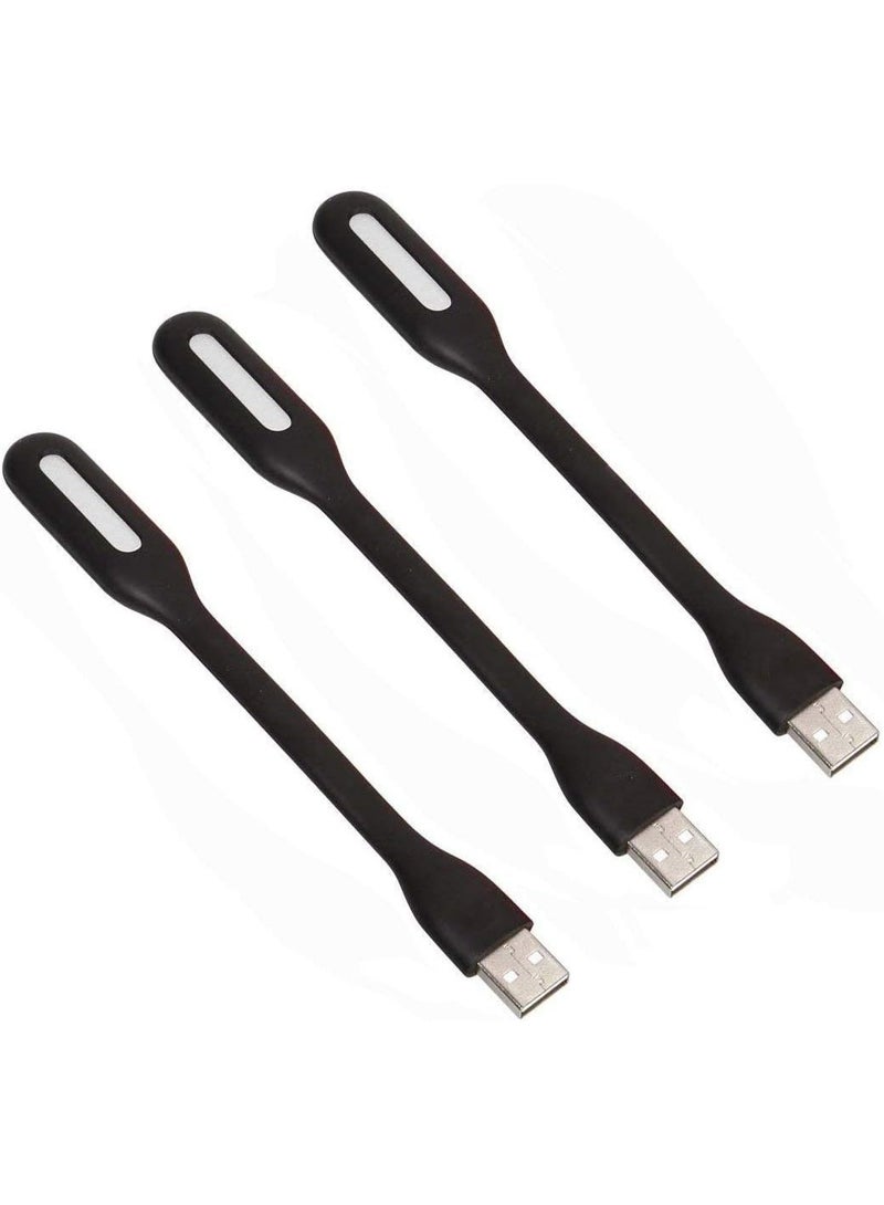 3 Pack, Flexible Mini USB LED Light Lamp for Laptop Keyboard, Power Bank, Portable Night Light (Black) - Image 1