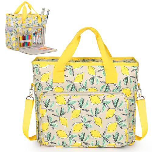 Aeelike Yarn Storage Organizer Travel Crochet Bag Large Capacity Tote Bag Knitting Bag for Carrying Projects Knitting Needles Crochet Hooks and Yarn Fruit Yellow Lemon - Image 1