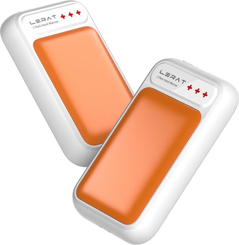 Lerat Hand Warmers Rechargeable 2 Pack, Electric Hand Warmers, Fast Heating, Portable Pocket Heater, 2 in 1 Quick Charge Hand Warmer for Outdoor Indoor, Warmer Gift for Women,Men, Golf, Camping-Orange - Image 1