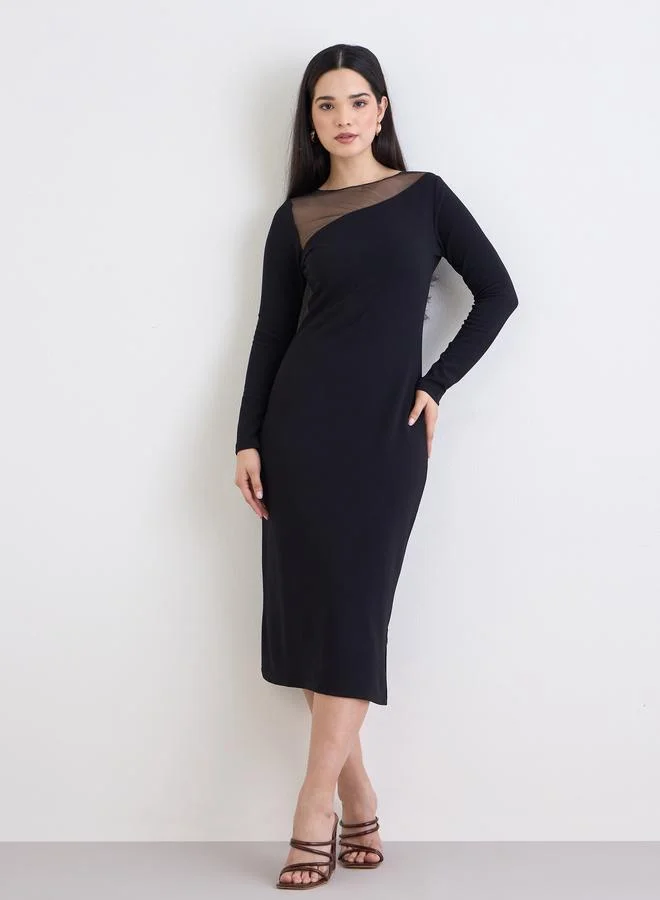 Styli Styli Women Black Mesh Insert Midi Dress