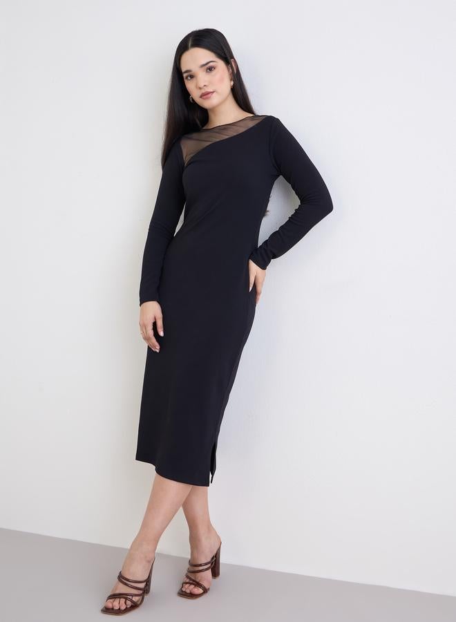 ستايلي فستان ميدي بأكمام طويلة وتفاصيل شبكية - Image 5