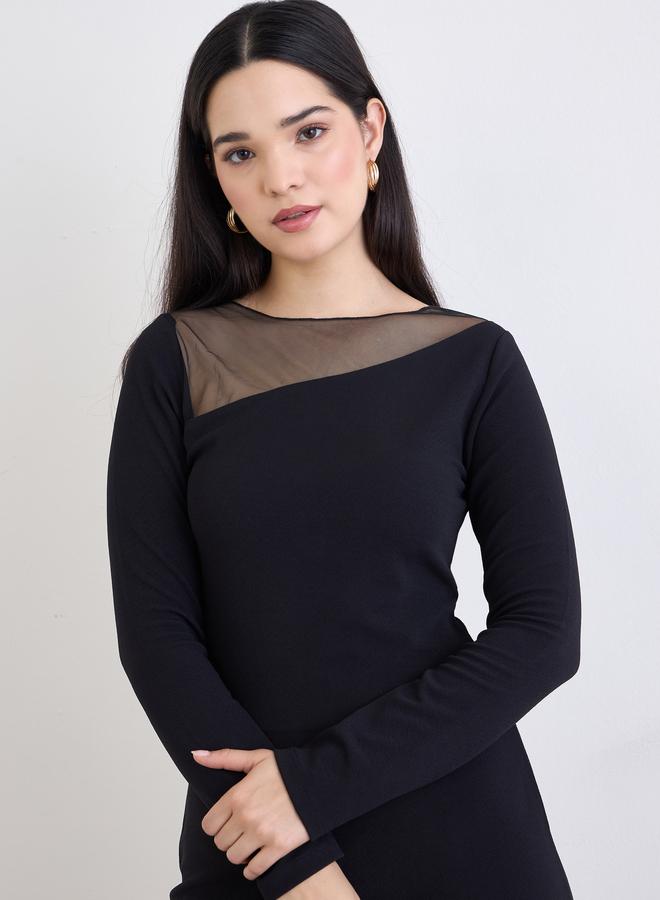 ستايلي فستان ميدي بأكمام طويلة وتفاصيل شبكية - Image 3