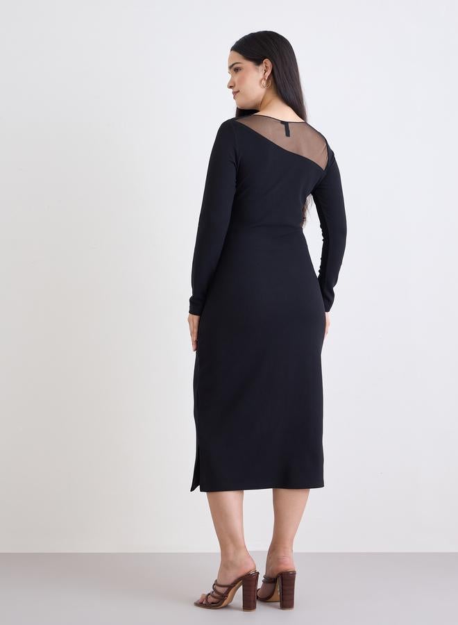 ستايلي فستان ميدي بأكمام طويلة وتفاصيل شبكية - Image 4