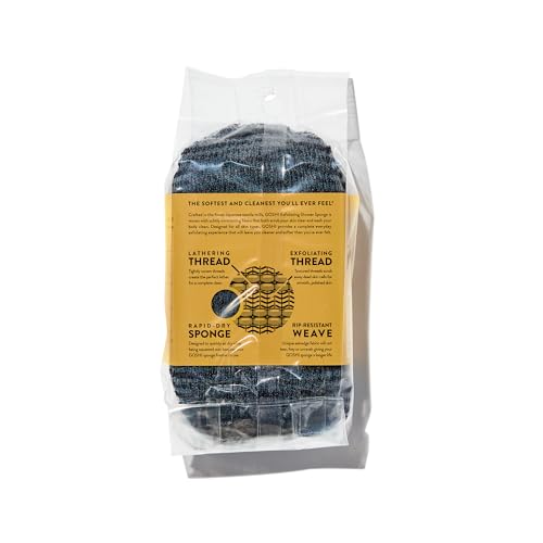 GOSHI Exfoliating Shower Sponge - Rip-Resistant, Rapid-Drying Exfoliating Bath Sponge for All Skin Types - Grey - Made in Japan - Image 2