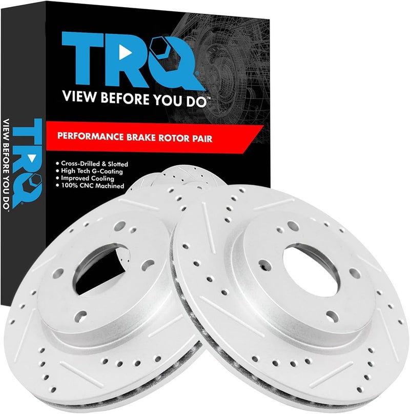 TRQ Front Performance Brake Rotors Set Premium G-Coated Compatible with 2011-2019 Ford Fiesta - Image 1