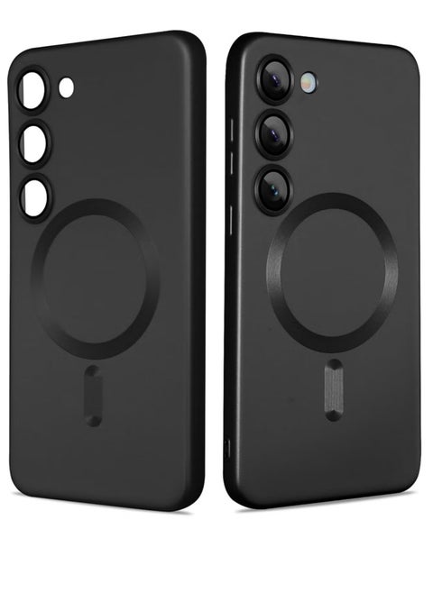 Slim Soft Silicone Matte Case with Camera Lens Protector With Stable Magnetic Shockproof For Samsung Galaxy s23  (black)