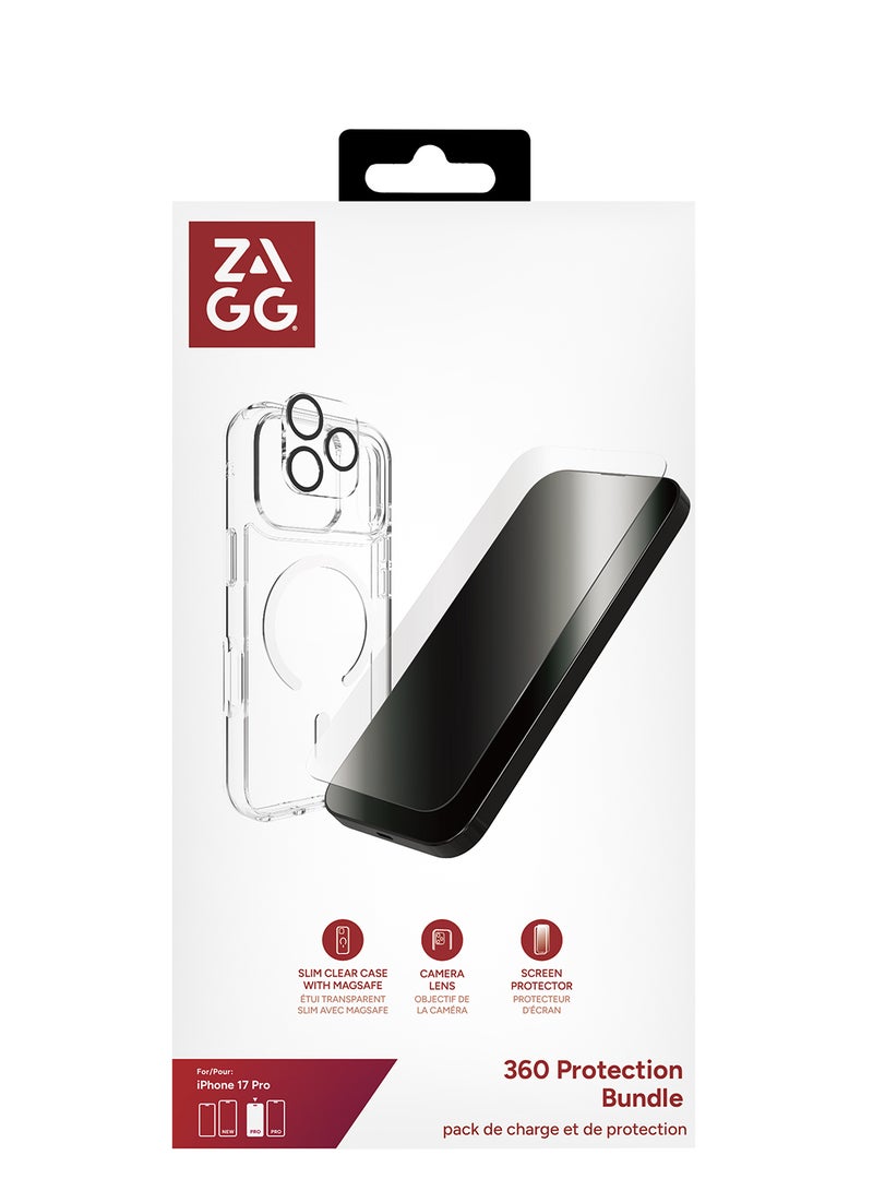 ZAGG iPhone 17 Pro 3-in-1 Bundle – Crystal Palace Snap Case MagSafe Compatible Clear Protective Cover with Screen Protector & Camera Lens Protector - Image 2
