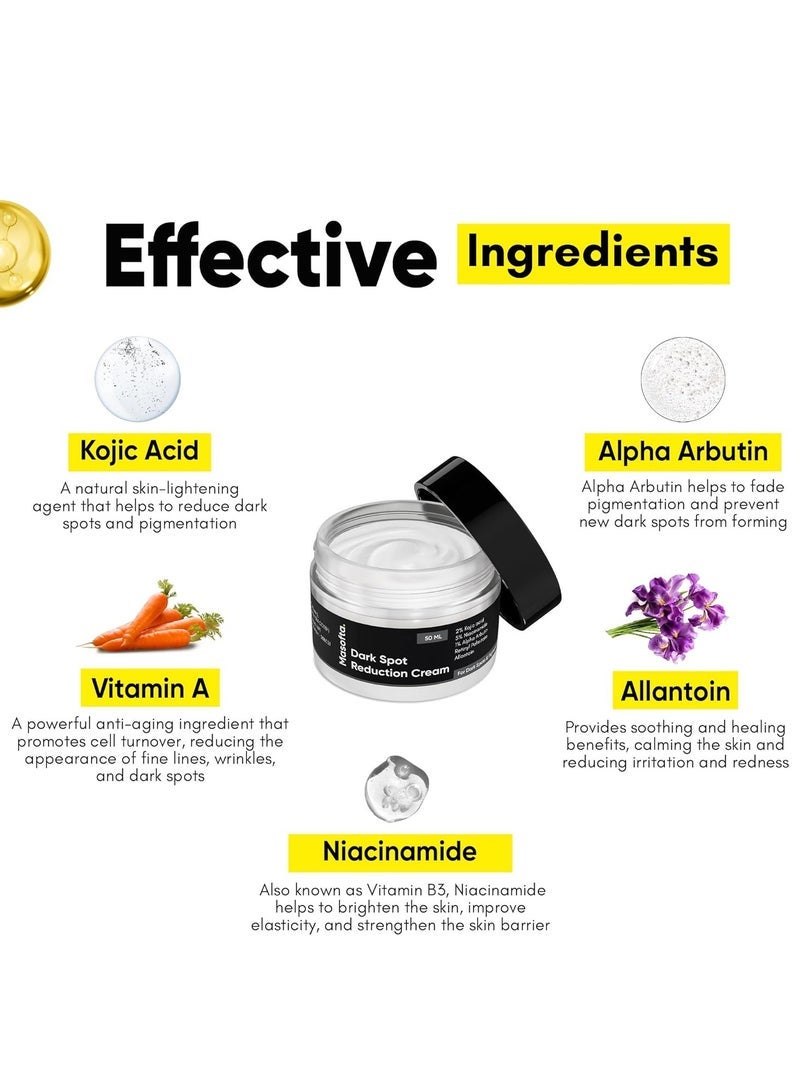 Masofta Dark Spot Reduction & Removal Cream for Pigmentation, Melasma, Acne Marks, Blemishes, Underarms, Neck, Knees & Knuckles | Dark Spot & Patch Corrector | with Kojic Acid, Alpha Arbutin & Niacinamide | For Men & Women | 50g - Image 4