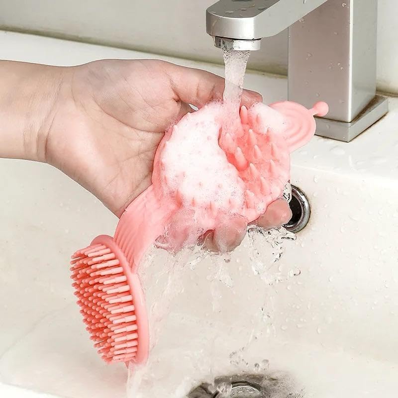ShipFayda 2 in 1 Bath and Shampoo Brush Soft Silicone Loofah for Sensitive Skin Lathers Well Scalp Massager Shampoo Brush DoubleSided Body Brush Gentle Exfoliating for Women Men Pack of 1Multicolor - Image 4
