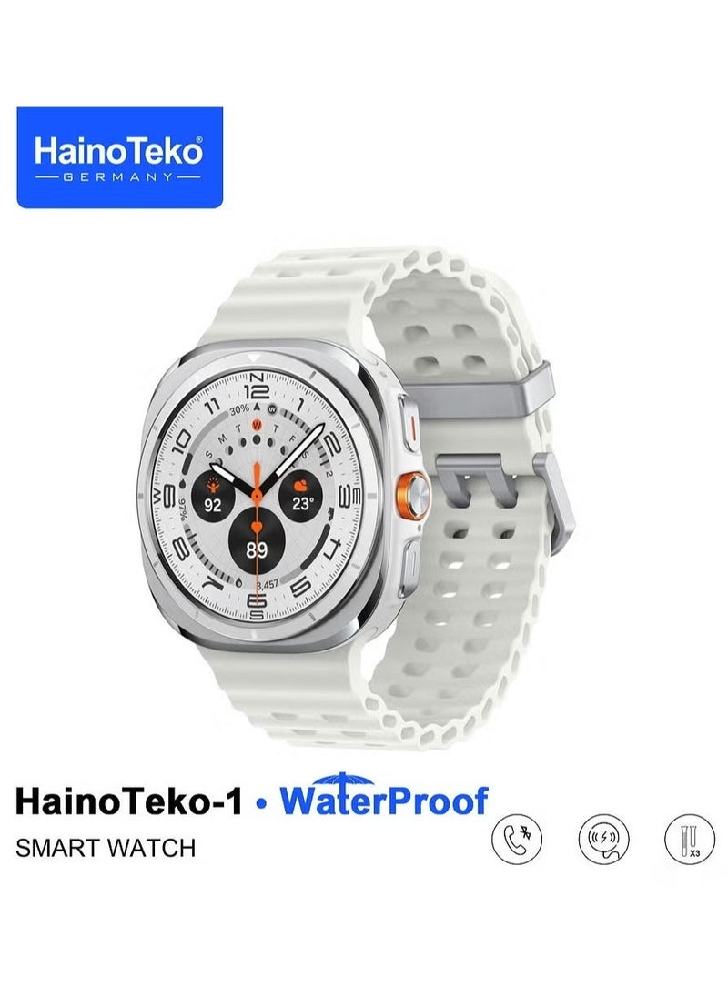 Haino Teko Waterproof Smartwatch with AMOLED Display, 3 Pair Interchangeable Straps, Long Battery Life, Sleek Silver Design for Men – Fitness Tracker, Heart Rate Monitor, and Multi-Function Smartwatch  - Image 1