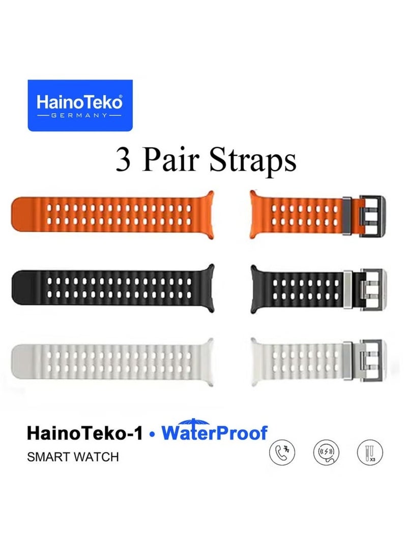 Haino Teko Waterproof Smartwatch with AMOLED Display, 3 Pair Interchangeable Straps, Long Battery Life, Sleek Silver Design for Men – Fitness Tracker, Heart Rate Monitor, and Multi-Function Smartwatch  - Image 3