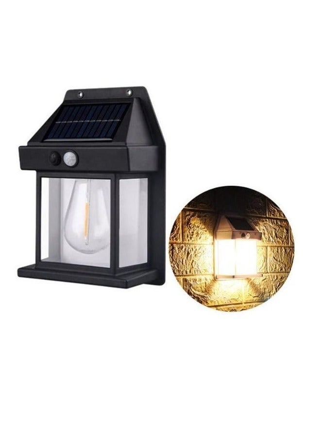 Solar Powered Wall Lamp – Solar Wall Sconce, Tungsten Warm Light, Black Metal, Smart Motion Sensor, IP65 Waterproof, 8–12 Hours Runtime, Outdoor Use - Image 1