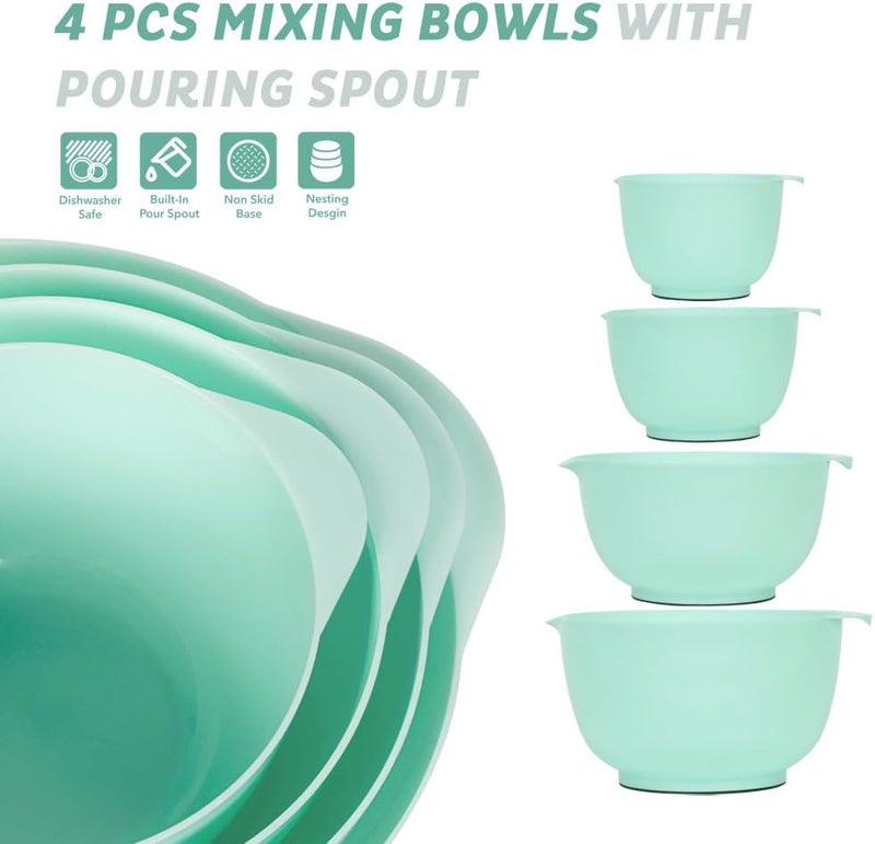 BoxedHome Nesting Plastic Mixing Bowl Set, 4 Piece Mixing Bowl Set with Pour Spouts, Size 1.7, 2.5, 3.5 and 4.5qt, for Prepping, Mixing, Baking, Cooking(2023 New Version, Green) - Image 2