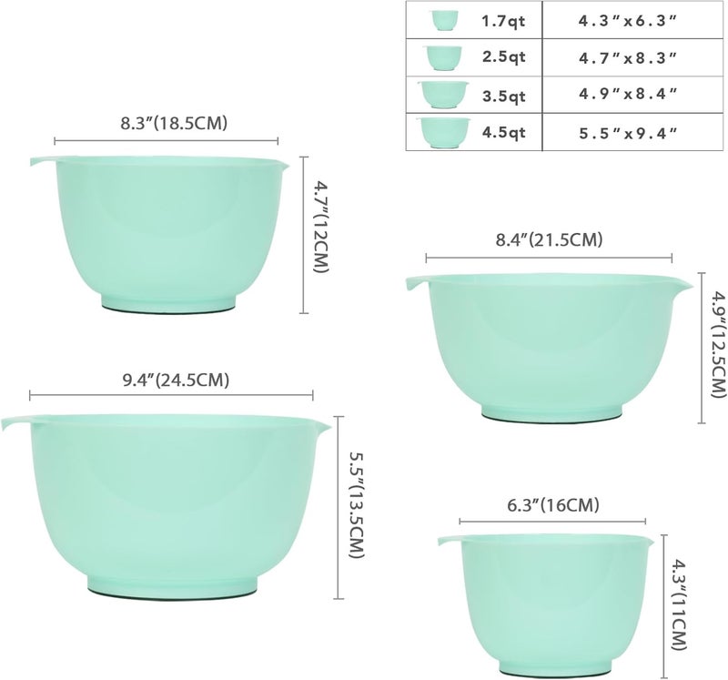BoxedHome Nesting Plastic Mixing Bowl Set, 4 Piece Mixing Bowl Set with Pour Spouts, Size 1.7, 2.5, 3.5 and 4.5qt, for Prepping, Mixing, Baking, Cooking(2023 New Version, Green) - Image 4