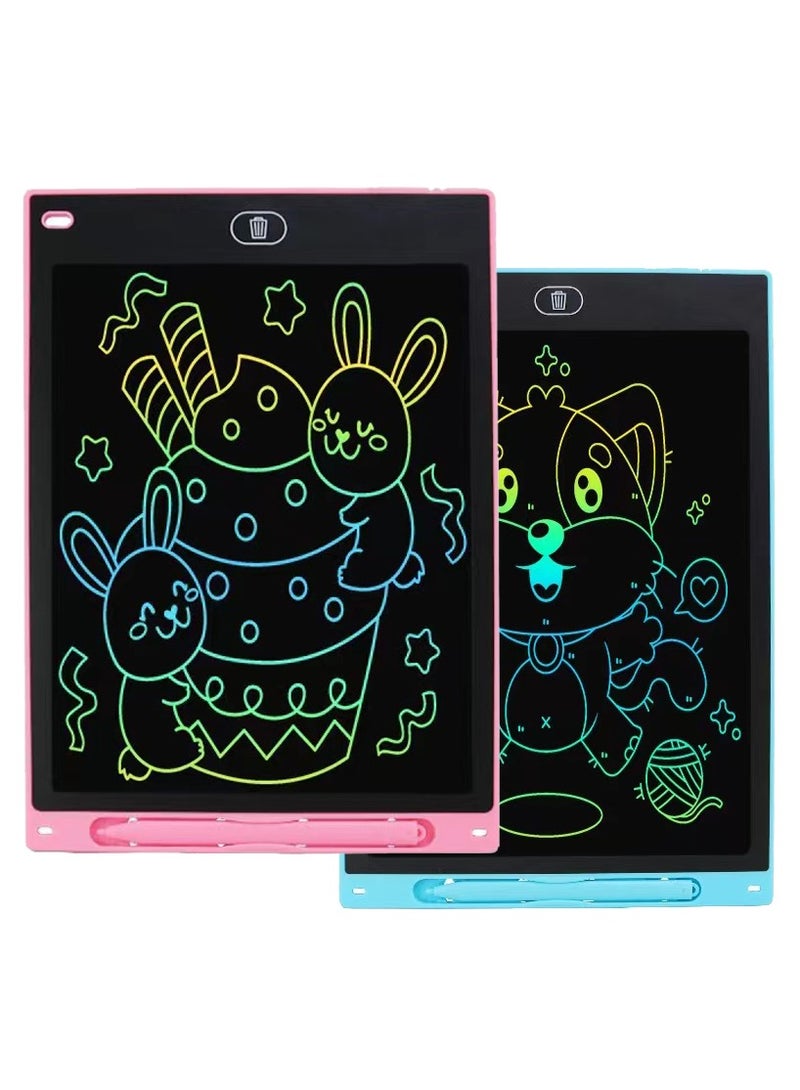 2-Pack LCD Writing Tablet 12 Inch, Colorful Screen Writing and Drawing Board, Reusable Doodle Pad Learning Educational Toy For Kids Pink And Light Blue  - Image 1