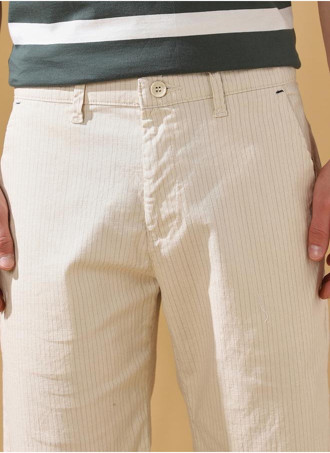 Dennis Lingo - Regular Fit Stripes Beige 100% cotton slub Mid rise Waist Knee Length Length Woven Weave Bermuda for Men with Button/Zip Closure -a timeless essential for modern wardrobes. - Image 1