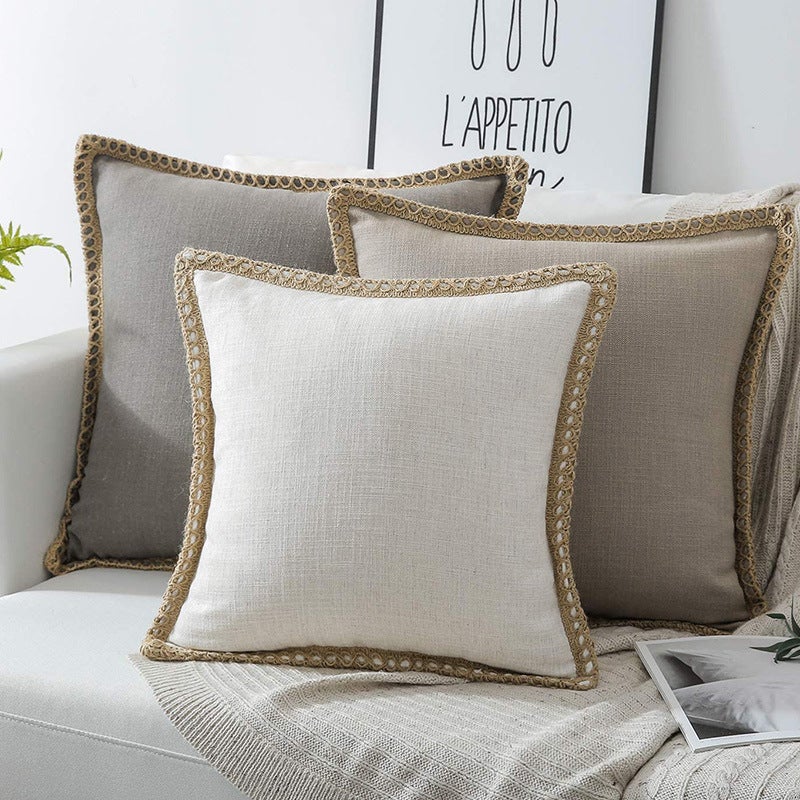 Solid Color Simple Comfortable Linen Edge Sofa Pillowcase Linen Cloth Ruffled Nordic Light Luxury Pillow Cushion Cover - Image 2