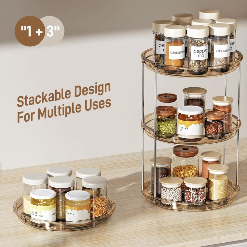 LAMU 2 Pack 2 Tier Lazy Susan Turntable Organizer 9.25'' Rotating Spice Rack Organization for Cabinet, Kitchen, Pantry, Countertop, Bathroom, Vanity, Medicine Cabinet Organizer, Amber - Image 3