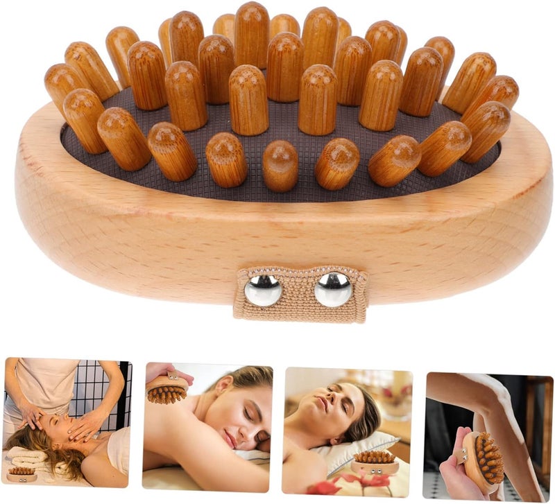 Amzgear Head Massager, Stress Relax Head Massager, Shower Hair Brush, Wooden Scrubber, Spa Brush for head Massage Improve Lymphatic Circulation, Body Shaping and Cellulite Remover 1 pc. Brown - Image 2