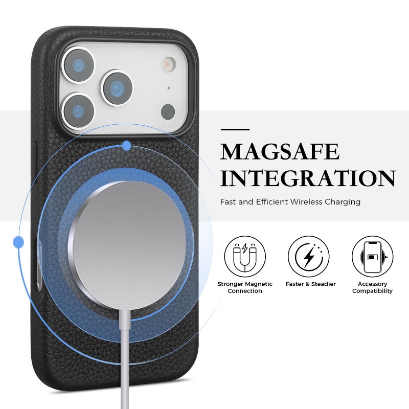 mobee Genuine Leather Case for iPhone 17 Air (6.5 inch), Pebbled Leather case with Soft Fiber Lining, Lip Screen Protection, Compatible with MagSafe Yellow - Image 3