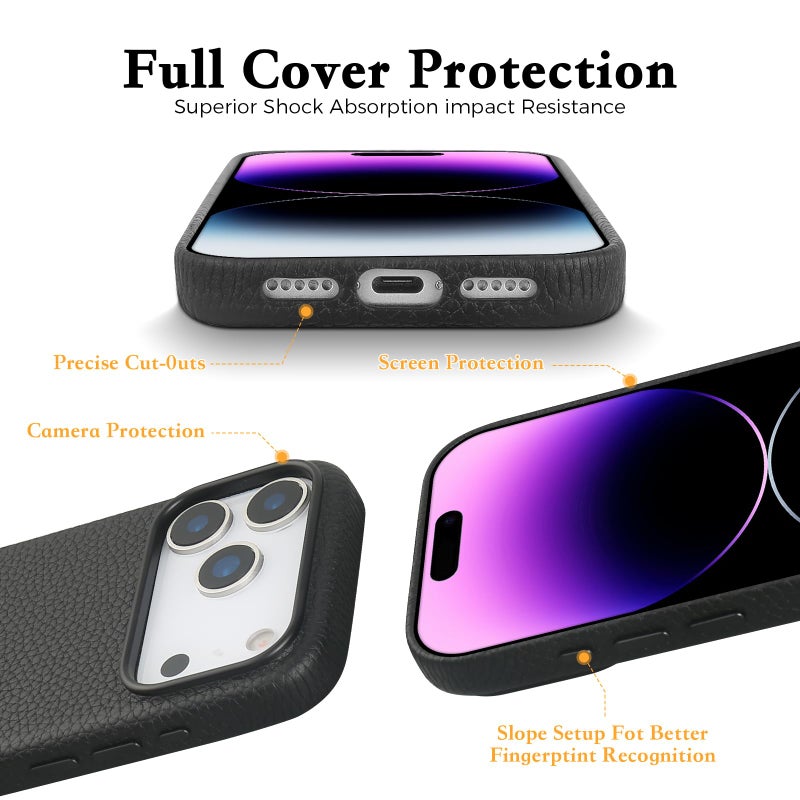 mobee Genuine Leather Case for iPhone 17 Air (6.5 inch), Pebbled Leather case with Soft Fiber Lining, Lip Screen Protection, Compatible with MagSafe Yellow - Image 4