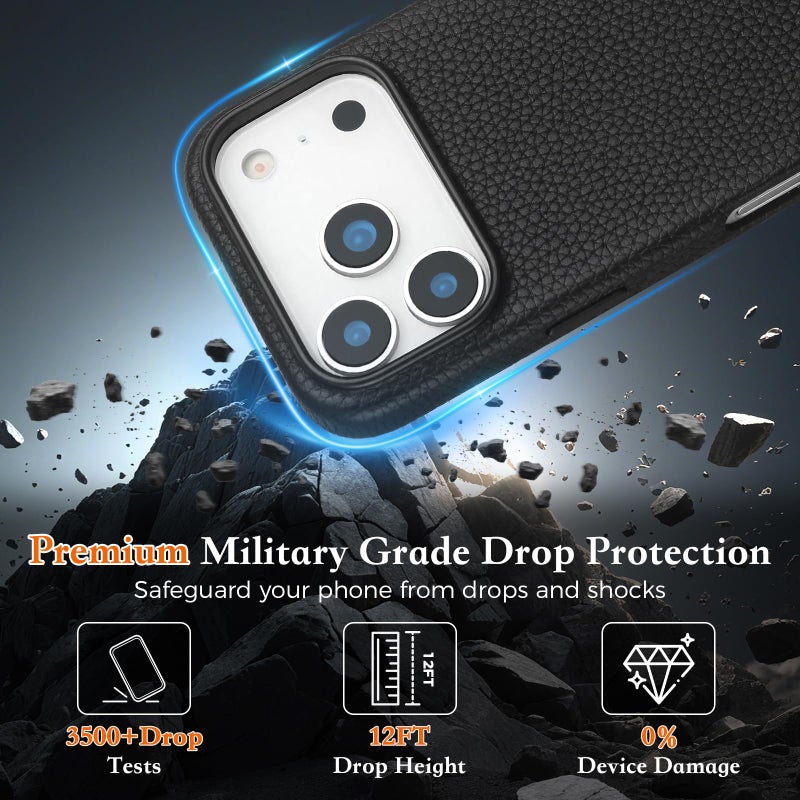 mobee Genuine Leather Case for iPhone 17 Air (6.5 inch), Pebbled Leather case with Soft Fiber Lining, Lip Screen Protection, Compatible with MagSafe Yellow - Image 5