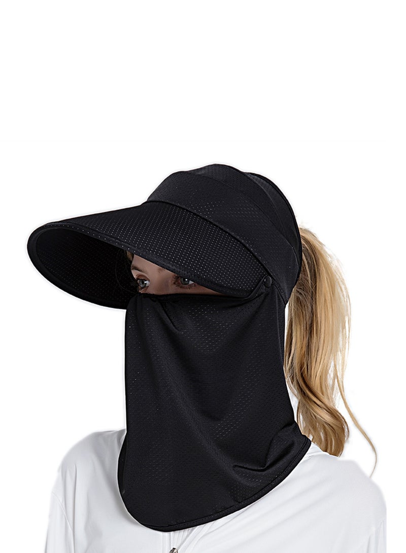 NOVOLAN Sun Hat Wide Brim Uv Protection Beach Hat Sun Visor Bucket Hat Beach Cap, Braid Hat Ice-Sensing Sunscreen Hat Women's Summer Riding Face Mask Outdoor Sunshade Sun Hat Sun Protection (black)  - Image 1