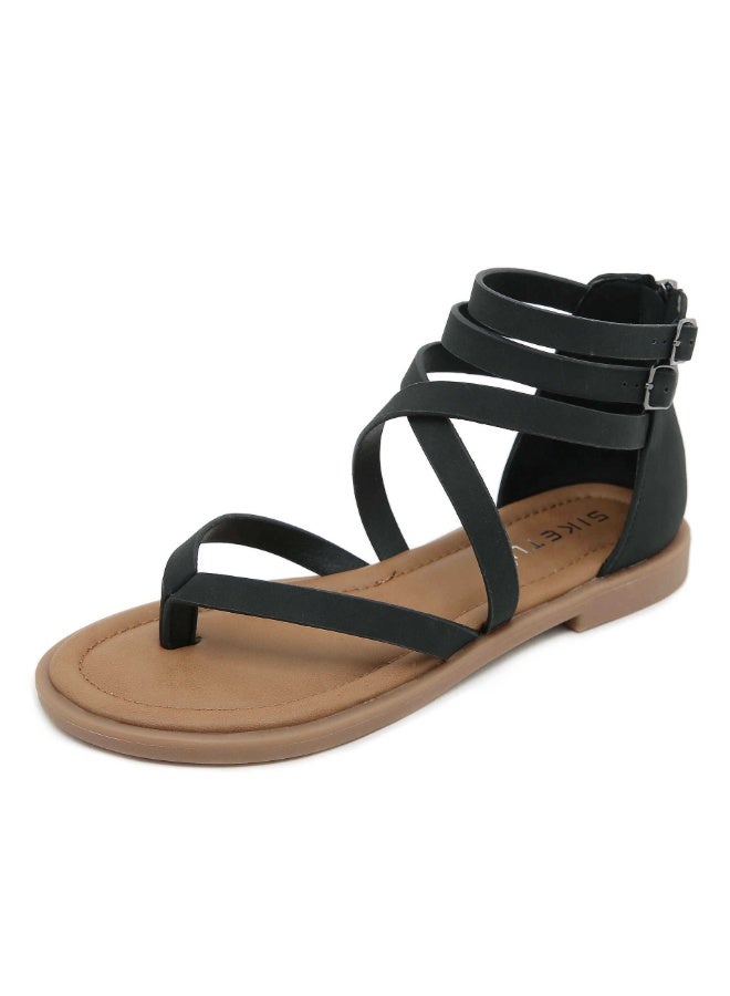 NIBEMINENT Sandals Women  Summer  Cross Strap Open Toe Casual Strap Roman Shoes - Image 1