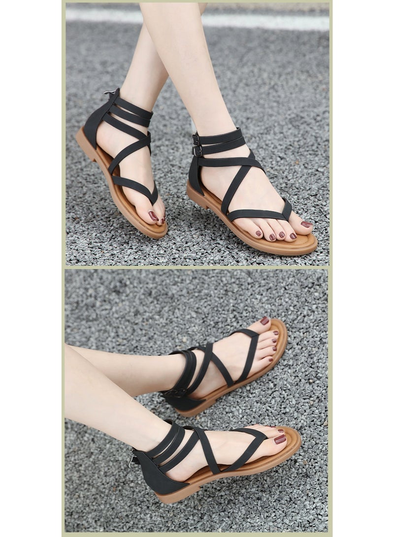 NIBEMINENT Sandals Women  Summer  Cross Strap Open Toe Casual Strap Roman Shoes - Image 2
