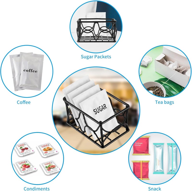 DLUGOPIS 4 Pieces Black Metal Sugar Packet Holder Tea Bag Organizer Sugar Caddy Holder Small Sugar Container Coffee Creamer Holder Tea Bag Caddy Holder for Coffee Bar Kitchen Home - Image 4