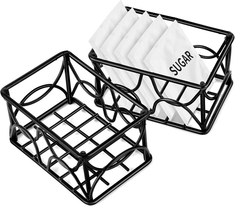 DLUGOPIS 4 Pieces Black Metal Sugar Packet Holder Tea Bag Organizer Sugar Caddy Holder Small Sugar Container Coffee Creamer Holder Tea Bag Caddy Holder for Coffee Bar Kitchen Home - Image 1