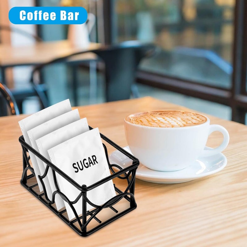 DLUGOPIS 4 Pieces Black Metal Sugar Packet Holder Tea Bag Organizer Sugar Caddy Holder Small Sugar Container Coffee Creamer Holder Tea Bag Caddy Holder for Coffee Bar Kitchen Home - Image 5