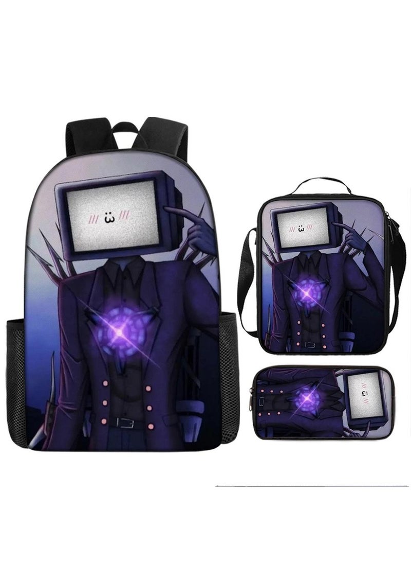3 Pcs Skibidi Toilet  School Bag Satchel Pencil Case Animated Game Skibidi Toilet Man Gifts For Kids TV Man Toilet Man Titan Man - Image 1