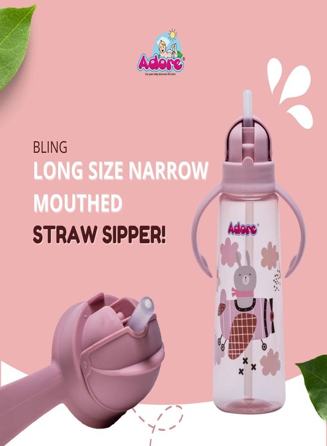 Adore Bling Leakproof Kids Sipper | 240ml Baby Water Bottle for 2 Years | 360-Degree Drinking Sippers for Kids | Straw Sipper for Baby & Toddlers (Pink) - Image 3