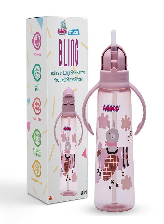 Adore Bling Leakproof Kids Sipper | 240ml Baby Water Bottle for 2 Years | 360-Degree Drinking Sippers for Kids | Straw Sipper for Baby & Toddlers (Pink) - Image 1