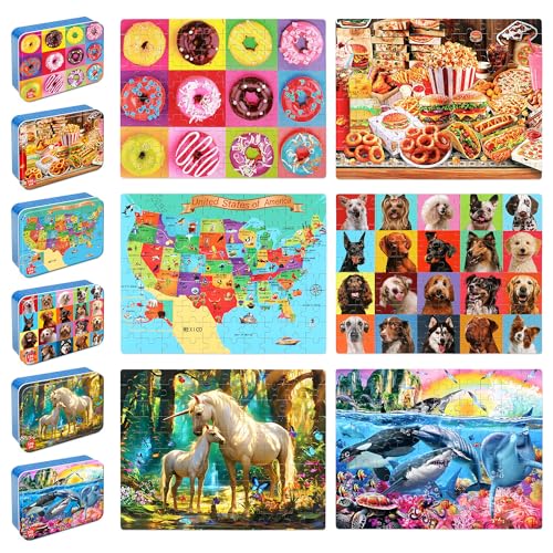 LELEMON Puzzles for Kids Ages 466 Pack 100 Piece Puzzles for Kids Ages 48 in a Metal BoxEducational Jigsaw Puzzles Puzzle Games Puzzle Toys for Girls and Boys - Image 1
