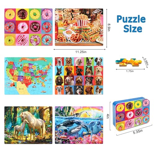 LELEMON Puzzles for Kids Ages 466 Pack 100 Piece Puzzles for Kids Ages 48 in a Metal BoxEducational Jigsaw Puzzles Puzzle Games Puzzle Toys for Girls and Boys - Image 5