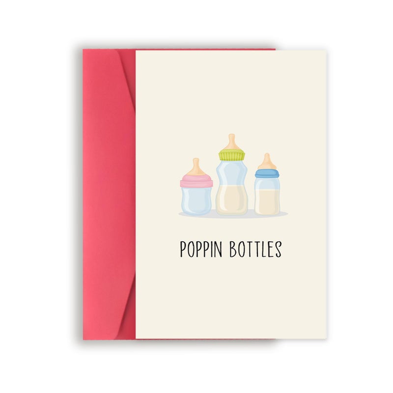 Asmallgf Funny Baby Shower Card, Cute Baby Card, New Baby Gifts for New Mom Dad, New Baby Congratulations,“POPPIN BOTTLES” - Image 1