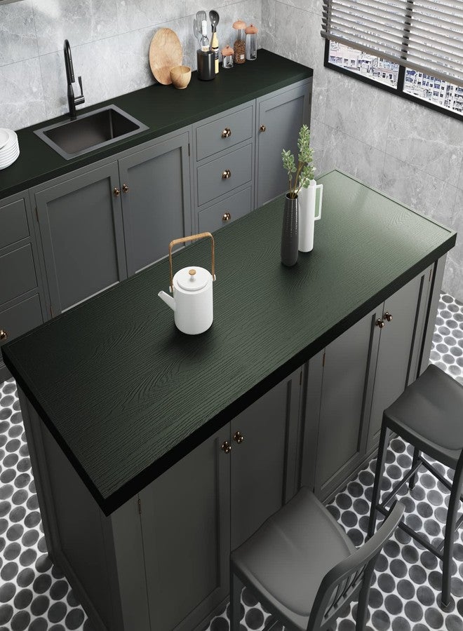 CRE8TIVE Dark Green Wood Contact Paper for Cabinets Faux Wood Grain Wallpaper Peel and Stick Green Contact Paper Self Adhesive Removable Wallpaper Vinyl Wrap for Bedroom Countertops Shelves 12"x80" - Image 1