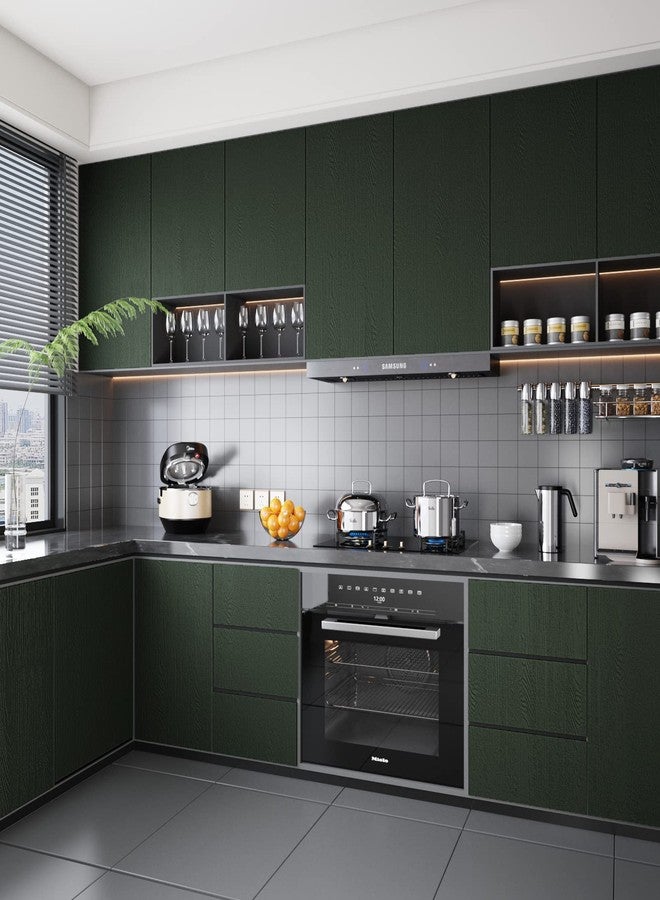 CRE8TIVE Dark Green Wood Contact Paper for Cabinets Faux Wood Grain Wallpaper Peel and Stick Green Contact Paper Self Adhesive Removable Wallpaper Vinyl Wrap for Bedroom Countertops Shelves 12"x80" - Image 3