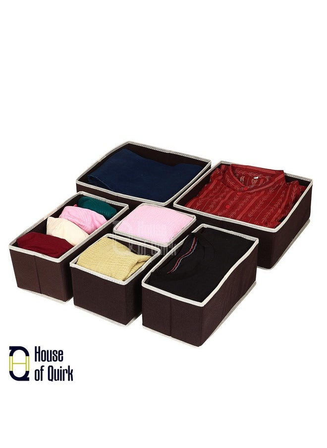 HOUSE OF QUIRK House of Quirk Foldable Cloth Storage Box Closet Dresser Drawer Organizer Cube Basket Bins Containers Divider with Drawers for Underwear, Bras, Socks, Ties, Scarves, Set of 6 (Brown)  - Image 1